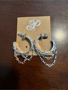 Privacy Please Silver Chain Hoop Earrings
